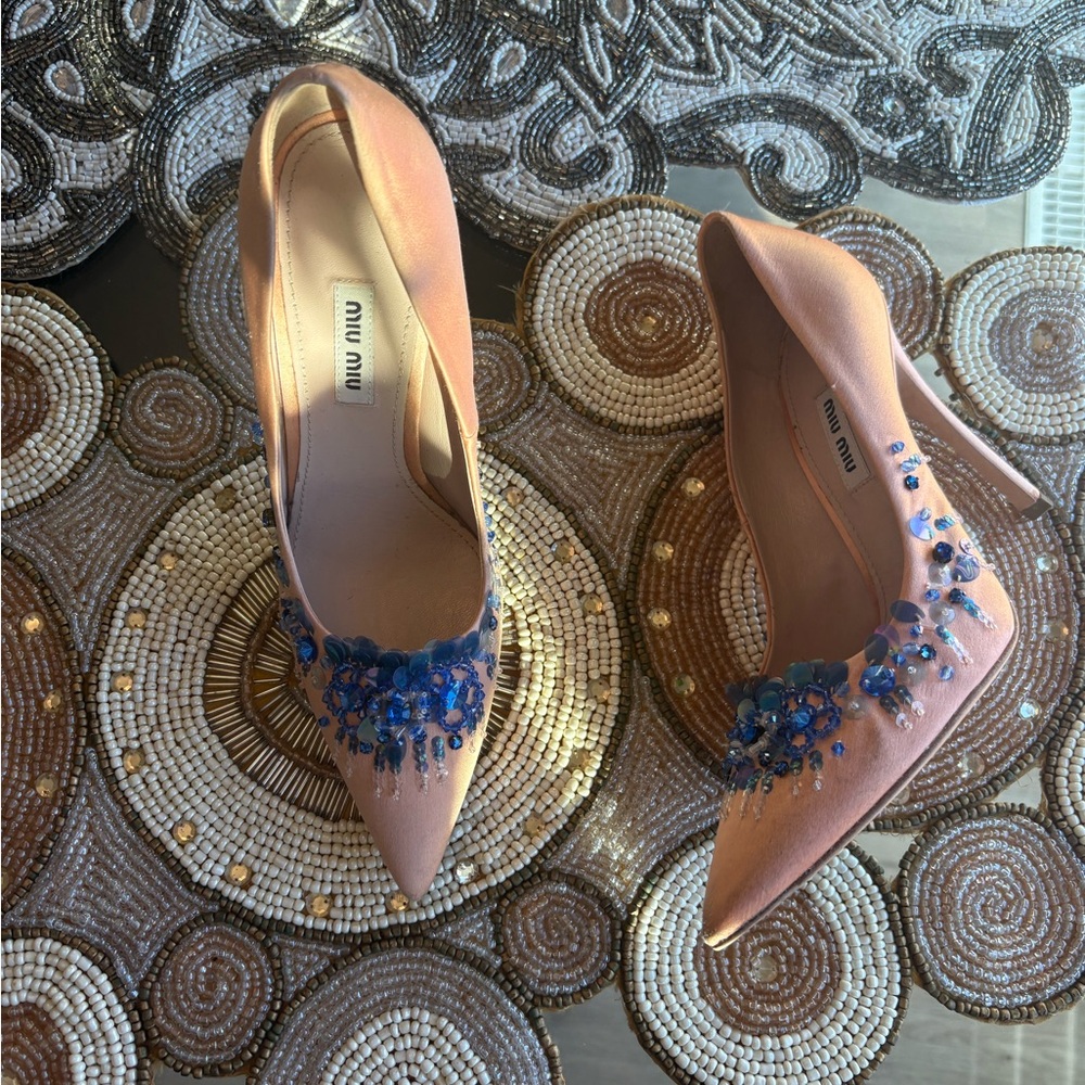 Miu Miu Pink Heels with Blue Embellishments